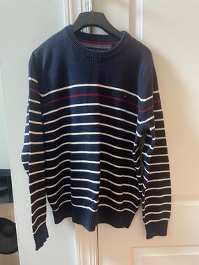 Tommy Hilfinger Men’s Navy Striped Crewneck Sweater